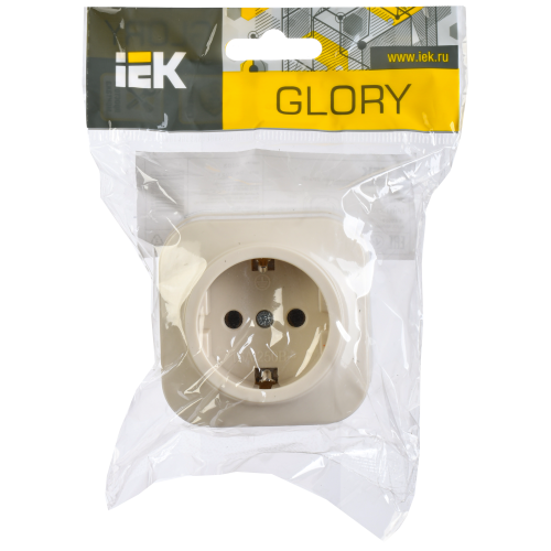 GLORY Розетка 1-местная для открытой установки с заземлением без защитных шторок 16А РС20-3-ХК кремовый IEK GLORY Розетка 1-местная для открытой установки с заземлением без защитных шторок 16А РС20-3-ХК кремовый IEK