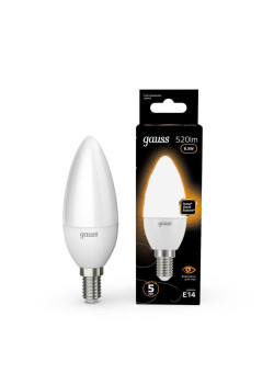 Лампа светодиодная Black 6.5Вт свеча 3000К тепл. бел. E14 520лм GAUSS 103101107