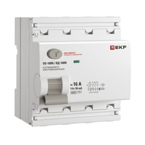 ВДТ ВД-100N 4P 16А 30мА AC эл-мех 6кА PROXIMA EKF