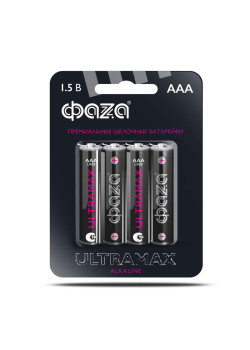 Элемент питания алкалиновый AAA/LR03 1.5В Ultra Max LR03UM-B4 BL-4 (уп.4шт) ФАZА 5043084