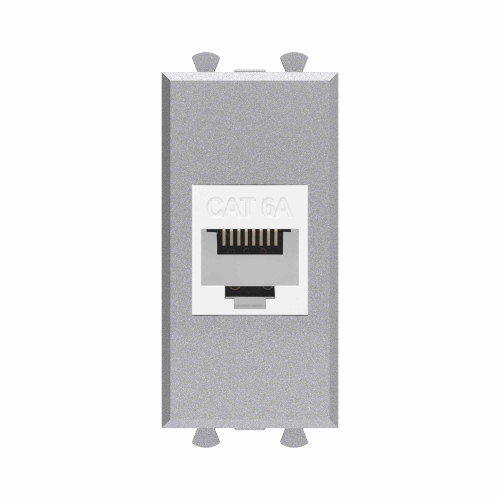 Компьютерная розетка RJ-45 без шторки модульная, кат.6А, Avanti, закаленная сталь, 1 модуль