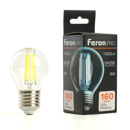Лампа светодиодная Feron.PRO LB-1708 Шарик E27 1320LM 8W 175-265V 6400K Лампа светодиодная Feron.PRO LB-1708 Шарик E27 1320LM 8W 175-265V 6400K