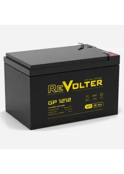 Батарея REVOLTER серия GP, REVOLTER GP 1212, напряжение 12В, емкость 14Ач (разряд 20 часов),  макс. ток разряда (5 сек.) 180А, макс. ток заряда 3.6А, свинцово-кислотная типа AGM, клеммы F2, ДxШxВ 151х98х95мм., вес 4.02 кг., срок службы 7 лет.