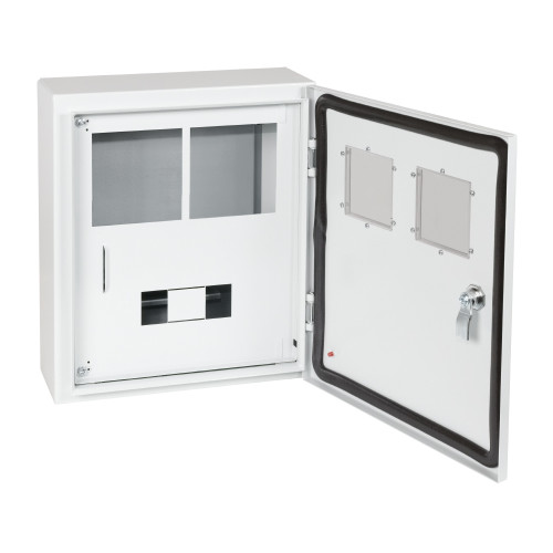 Корпус металлический ЩУРн-ПРО-1х2-МП/7-415х370х147-IP66-УХЛ1 (1фх2 счетчика на МП с окном учета, 7 модулей, ПРО)-КЭАЗ