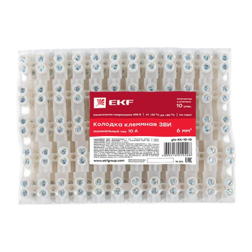Колодка клеммная полиэтилен 1,5-6(10) мм2 10А 12 секций EKF Колодка клеммная полиэтилен 1,5-6(10) мм2 10А 12 секций EKF