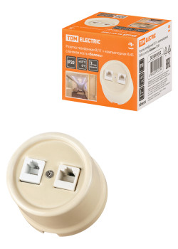 Розетка телефонная RJ11 + компьютерная RJ45 сл. кость «Болонь» TDM