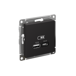 ATLASDESIGN USB РОЗЕТКА А+С, 5В/2,4А, 2х5В/1,2А, механизм, КАРБОН