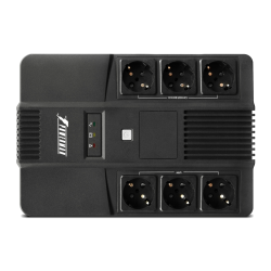 ИБП POWERMAN Brick 600, линейно-интерактивный, 600ВА, 360Вт,   3 евророзетки с резервным питанием, 3 евророзетки с фильтрацией, защита RJ45/RJ11, батарея 12В 7Ач 1 шт.,  293мм х 202мм х 93мм, 4.5 кг./ UPS POWERMAN Brick 600, line-interactive, 600VA, 360W,