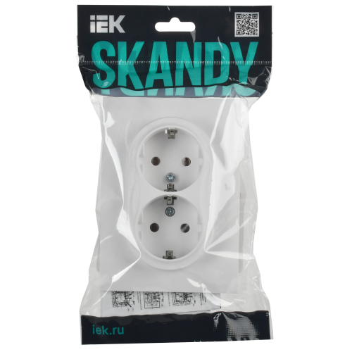 SKANDY Розетка 2-местная с заземлением без защитных шторок 16А в сборе SK-R08W арктический белый IEK SKANDY Розетка 2-местная с заземлением без защитных шторок 16А в сборе SK-R08W арктический белый IEK