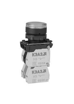 Кнопка КМЕ4622мЛ-24В-белый-2но+2нз-цилиндр-индикатор-IP65-КЭАЗ