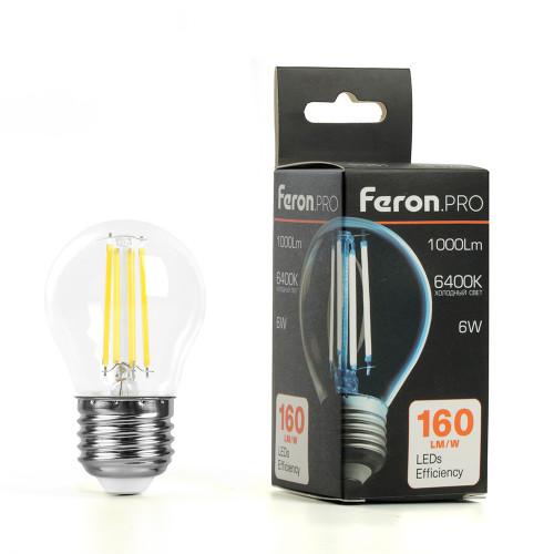 Лампа светодиодная Feron.PRO LB-1706 Шарик E27 1000LM 6W 175-265V 6400K Лампа светодиодная Feron.PRO LB-1706 Шарик E27 1000LM 6W 175-265V 6400K