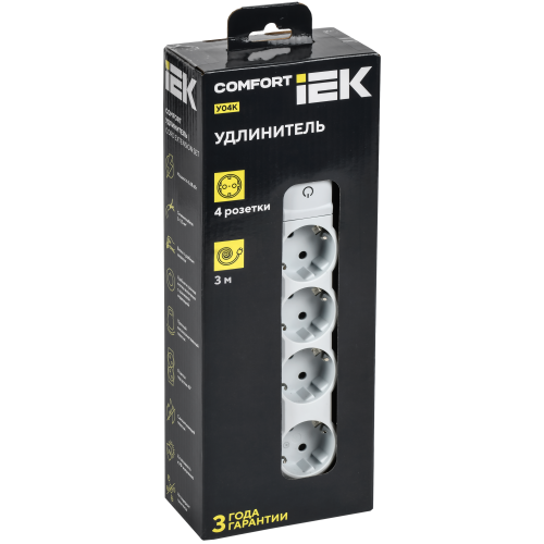 COMFORT Удлинитель У04К 4 места 2P+PE 3м 3х1,5мм2 16А белый IEK COMFORT Удлинитель У04К 4 места 2P+PE 3м 3х1,5мм2 16А белый IEK