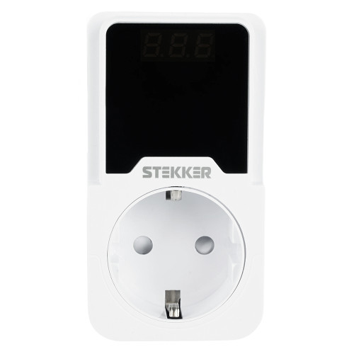 Реле напряжения для розетки регулируемое  STEKKER  VPR-200W, 230В,16A,белый