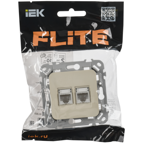 FLITE Розетка 2-местная компьютерная RJ45 категория 5Е UTP РК5е-2-0-ФлСл сливочный IEK
