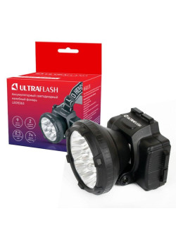 Фонарь аккумуляторный налобный LED5363 9LED 2 режима 220В пластик. черн. (бокс) Ultraflash 11257