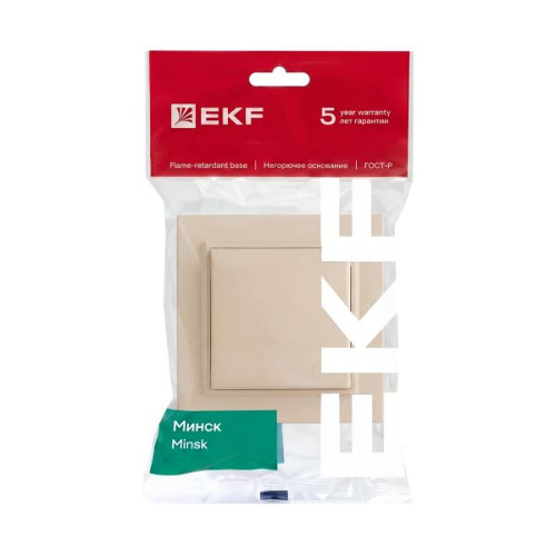 Минск Розетка 1-местная СП с/з с крышкой 16А бежевая с защ. штор. EKF