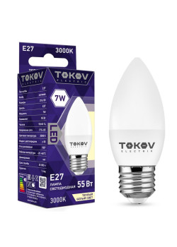 Лампа светодиодная 7Вт С37 3000К Е27 176-264В TOKOV ELECTRIC TKE-C37-E27-7-3K