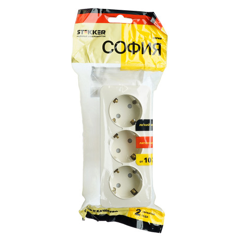 Розетка 3-местная с/з открытой установки, STEKKER, 250В, 16А, IP20, серия София, слоновая кость, MST16-13-04 Розетка 3-местная с/з открытой установки, STEKKER, 250В, 16А, IP20, серия София, слоновая кость, MST16-13-04