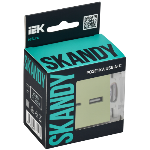 SKANDY Розетка USB A+C 3,1А SK-R14G мятный IEK SKANDY Розетка USB A+C 3,1А SK-R14G мятный IEK