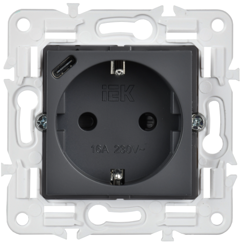 SKANDY Розетка с заземлением с защитными шторками 16А с USB C 18Вт SK-R17T титан IEK SKANDY Розетка с заземлением с защитными шторками 16А с USB C 18Вт SK-R17T титан IEK