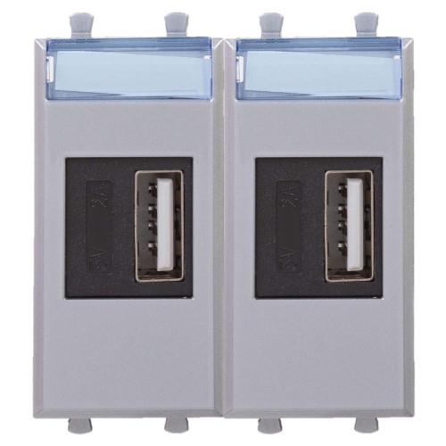 USB зарядное устройство модульное, Avanti, закаленная сталь, 2модуля, 2.1 А