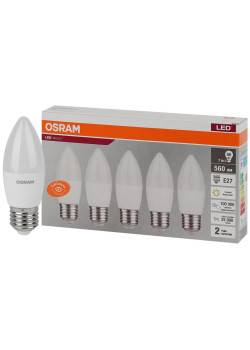 Лампа светодиодная LED Value LVCLB60 7SW/830 7Вт свеча матовая E27 230В 2х5 RU (уп.5шт) OSRAM 4058075578012