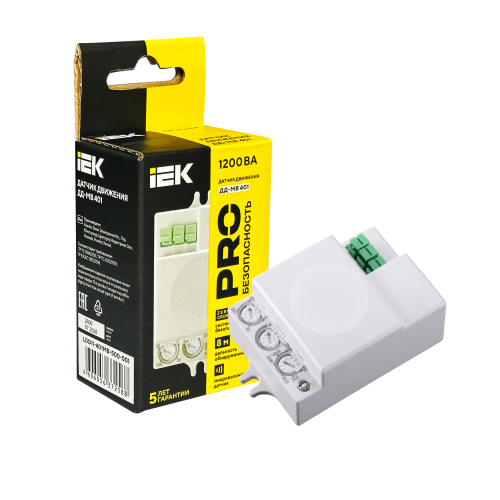 Датчик движения ДД-МВ401 500Вт 360град 8м IP20 белый IEK Датчик движения ДД-МВ401 500Вт 360град 8м IP20 белый IEK