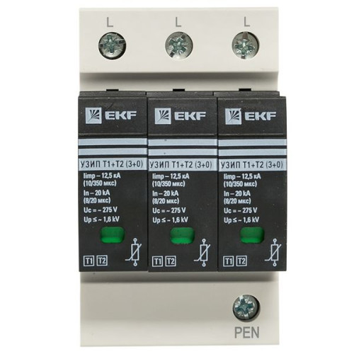 УЗИП Т1+Т2/ Iimp-12,5kA/ In-20kA/ Uc-275В/ 3+0 EKF УЗИП Т1+Т2/ Iimp-12,5kA/ In-20kA/ Uc-275В/ 3+0 EKF