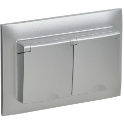 SKANDY Розетка 2-местная и крышкой 16А в сборе IP44 SK-R12S серебряный IEK