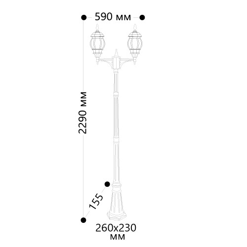 Светильник садово-парковый Feron 8114/PL8114 столб 2*100W E27 230V, черный Светильник садово-парковый Feron 8114/PL8114 столб 2*100W E27 230V, черный