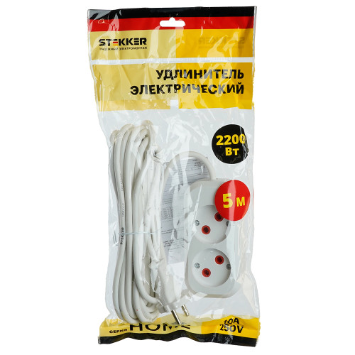 Удлинитель 2-местный б/з Stekker, HM01-20-05, 5м, 2x0,75, серия Home (У10-428), белый Удлинитель 2-местный б/з Stekker, HM01-20-05, 5м, 2x0,75, серия Home (У10-428), белый