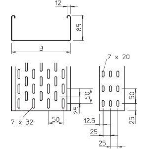 Лоток листовой перфорированный 200х85 L3000 сталь 1мм MKS 820 FS OBO 6057209 Лоток листовой перфорированный 200х85 L3000 сталь 1мм MKS 820 FS OBO 6057209