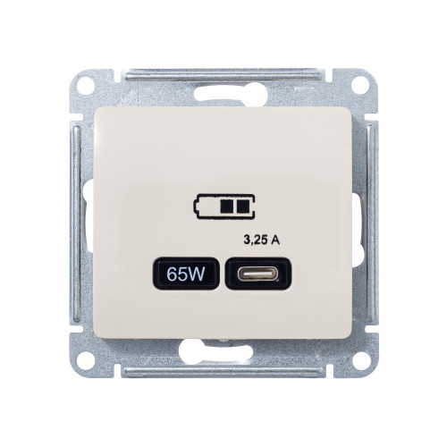 GLOSSA USB РОЗЕТКА тип-C 65Вт высокоскор.заряд. QC, PD, механизм, БЕЖЕВЫЙ GLOSSA USB РОЗЕТКА тип-C 65Вт высокоскор.заряд. QC, PD, механизм, БЕЖЕВЫЙ