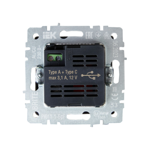 BRITE Розетка USB A+C 18Вт РЮ11-1-БрГ графит IEK BRITE Розетка USB A+C 18Вт РЮ11-1-БрГ графит IEK