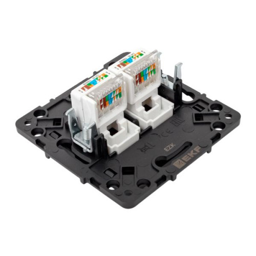 Стокгольм Механизм Розетки RJ-45 2-местной черный EKF Стокгольм Механизм Розетки RJ-45 2-местной черный EKF
