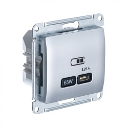 GLOSSA USB РОЗЕТКА тип-С 65Вт высокоскор.заряд. QC, PD, механизм, АЛЮМИНИЙ