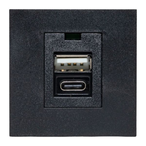 Розетка USB A+C, 2.1А, 2 гнезда, без индикатора, черная, матовая EKF Розетка USB A+C, 2.1А, 2 гнезда, без индикатора, черная, матовая EKF