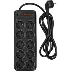 Сетевой фильтр Powercom SP-10 USB2A1СB 1.8м 1.8м (10 розеток) черный (коробка)