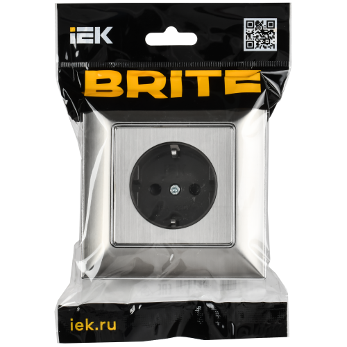 BRITE Розетка 1-местная с заземлением с защитными шторками 16А в сборе РСР14-1-0-БрГН металл хром/никель IEK BRITE Розетка 1-местная с заземлением с защитными шторками 16А в сборе РСР14-1-0-БрГН металл хром/никель IEK