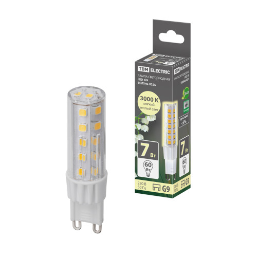 Лампа светодиодная G9-7 Вт-230 В-3000 К, SMD, 17,5x65,5 мм TDM