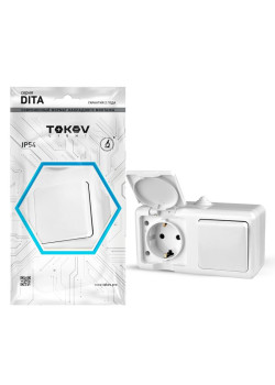 Блок ОП Dita (розетка 16А 250В с заземл. + 1-кл. выкл. 10А) IP54 бел. TOKOV ELECTRIC TKL-DT-V1RZ-C01-IP54