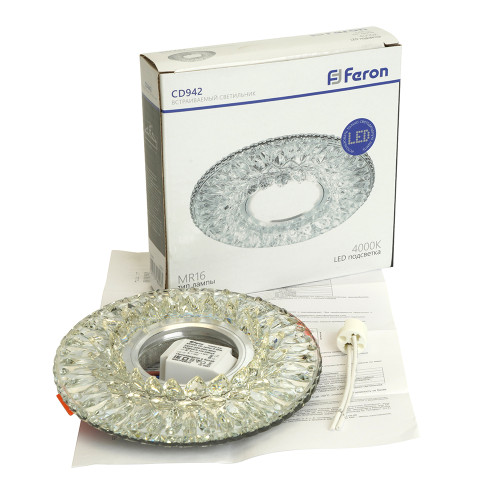 Светильник встраиваемый с LED подсветкой Feron CD942 потолочный MR16 G5.3 прозрачный Светильник встраиваемый с LED подсветкой Feron CD942 потолочный MR16 G5.3 прозрачный