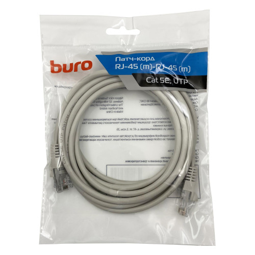 Патч-корд Buro UTP-5E-3M-G UTP 4 пары cat.5E CCA molded 3м серый RJ-45 (m)-RJ-45 (m)