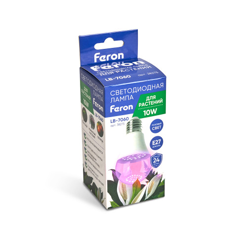 Лампа светодиодная для растений А60 Feron LB-7060 E27 10W 175-265V красно-синий спектр Лампа светодиодная для растений А60 Feron LB-7060 E27 10W 175-265V красно-синий спектр