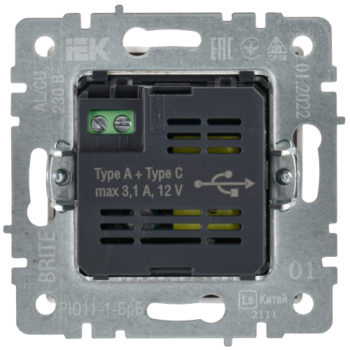 BRITE Розетка USB A+C 18Вт РЮ11-1-БрБ белый IEK
