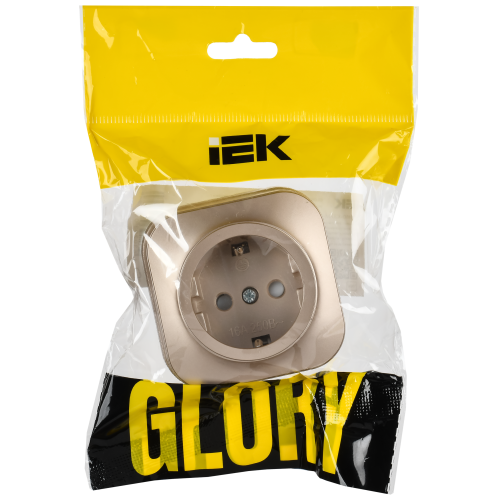 GLORY Розетка 1-местная для открытой установки с заземлением с защитными шторками 16А РСш20-3-ХШм шампань матовый IEK GLORY Розетка 1-местная для открытой установки с заземлением с защитными шторками 16А РСш20-3-ХШм шампань матовый IEK