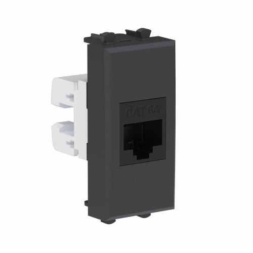 Компьютерная розетка RJ-45 без шторки модульная, кат.6А, Avanti, черный матовый, 1 модуль Компьютерная розетка RJ-45 без шторки модульная, кат.6А, Avanti, черный матовый, 1 модуль