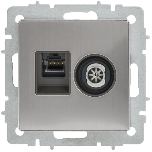 BRITE Розетка двойная TV+RJ45 кат.5E РТВ/РК12-БрГН металл хром/никель IEK BRITE Розетка двойная TV+RJ45 кат.5E РТВ/РК12-БрГН металл хром/никель IEK
