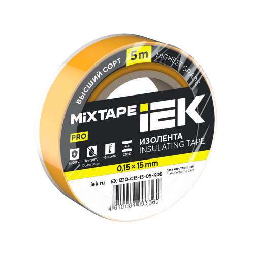 MIXTAPE PRO Изолента 0,15х15мм желтая 5м IEK