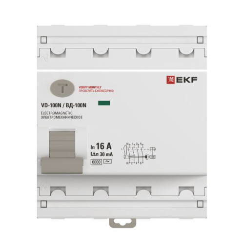 ВДТ ВД-100N 4P 16А 30мА AC эл-мех 6кА PROXIMA EKF